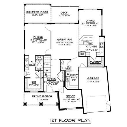 Cottage, Country House Plan 43967 with 3 Beds, 3 Baths, 1 Car Garage First Level Plan