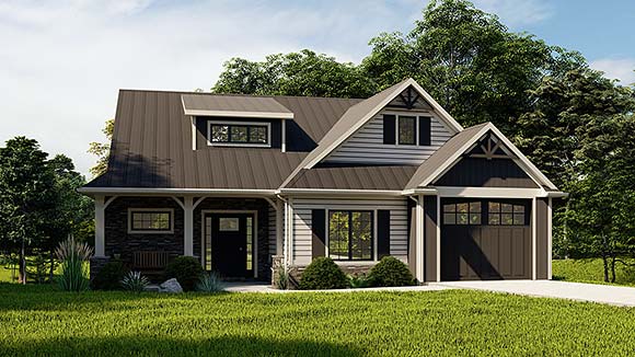 Cottage, Country House Plan 43967 with 3 Beds, 3 Baths, 1 Car Garage Elevation