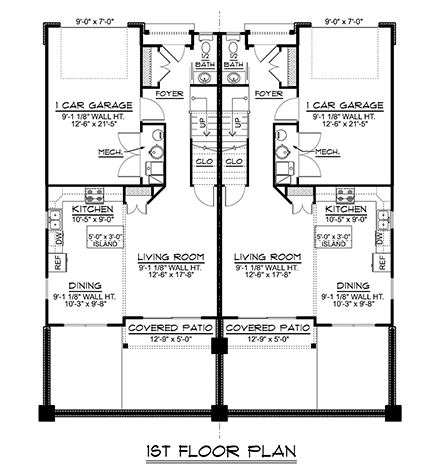 Contemporary Multi-Family Plan 43968 with 6 Beds, 6 Baths, 2 Car Garage First Level Plan