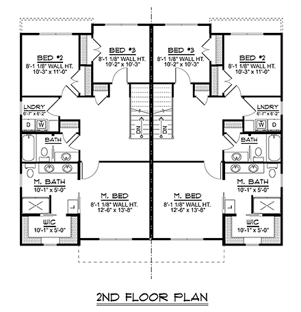 Contemporary Multi-Family Plan 43968 with 6 Beds, 6 Baths, 2 Car Garage Second Level Plan