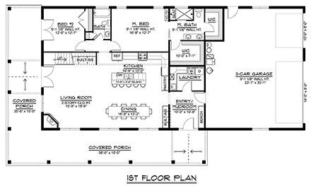 Country, Farmhouse House Plan 43971 with 5 Beds, 3 Baths, 3 Car Garage First Level Plan