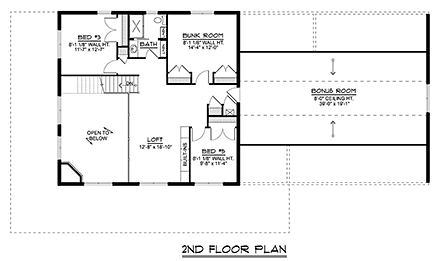 Country, Farmhouse House Plan 43971 with 5 Beds, 3 Baths, 3 Car Garage Second Level Plan