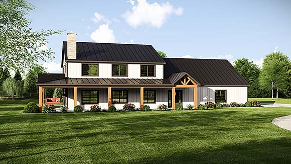 Country, Farmhouse House Plan 43971 with 5 Beds, 3 Baths, 3 Car Garage Elevation