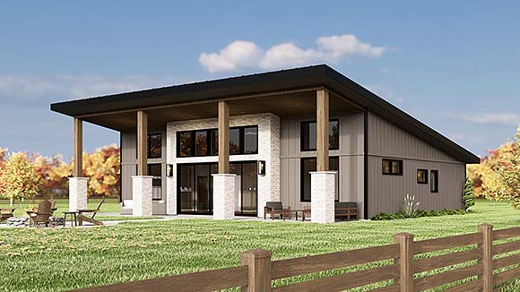 Contemporary, Modern House Plan 43974 with 3 Beds, 2 Baths Elevation