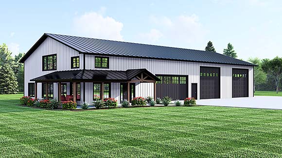 Barndominium, Country House Plan 43978 with 1 Beds, 2 Baths, 3 Car Garage Elevation