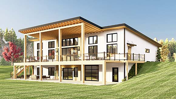 Contemporary, Modern House Plan 43981 with 3 Beds, 2 Baths Elevation