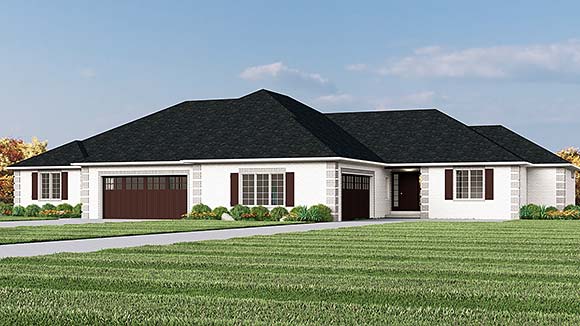 Cottage, Country, Craftsman, Ranch, Traditional Multi-Family Plan 43984 with 4 Beds, 4 Baths, 4 Car Garage Elevation