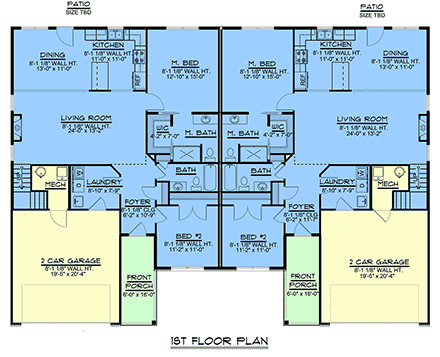 Cottage, Country, Craftsman, Traditional Multi-Family Plan 43987 with 6 Beds, 4 Baths, 4 Car Garage First Level Plan