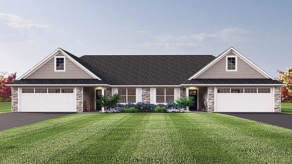 Cottage, Country, Craftsman, Traditional Multi-Family Plan 43987 with 6 Beds, 4 Baths, 4 Car Garage Elevation