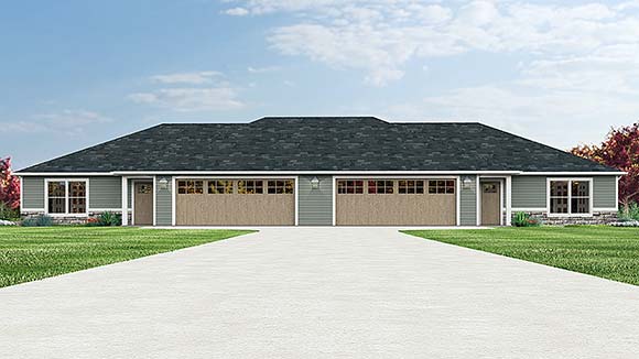 Ranch, Traditional Multi-Family Plan 43988 with 4 Beds, 4 Baths, 4 Car Garage Elevation