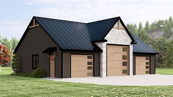 Contemporary, Craftsman 3 Car Garage Plan 43992 Elevation