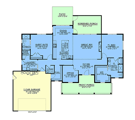 Country, Ranch House Plan 43997 with 2 Beds, 3 Baths, 2 Car Garage First Level Plan