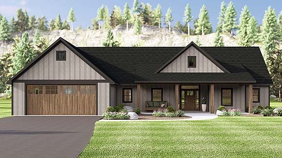 Country, Ranch House Plan 43997 with 2 Beds, 3 Baths, 2 Car Garage Elevation