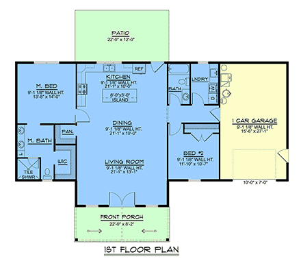 Country, Prairie, Traditional House Plan 43998 with 2 Beds, 2 Baths, 1 Car Garage First Level Plan