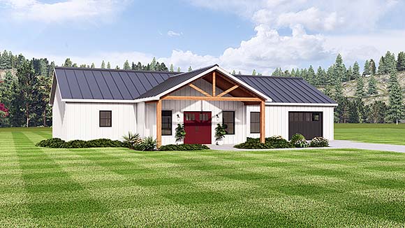 Country, Prairie, Traditional House Plan 43998 with 2 Beds, 2 Baths, 1 Car Garage Elevation