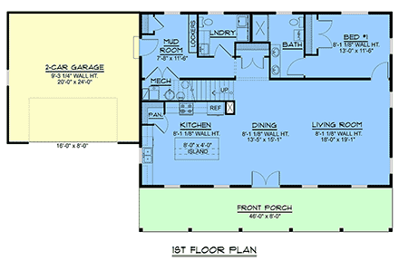 Barndominium, Country, Farmhouse, Southern, Traditional House Plan 43999 with 4 Beds, 3 Baths, 2 Car Garage First Level Plan