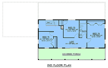Barndominium, Country, Farmhouse, Southern, Traditional House Plan 43999 with 4 Beds, 3 Baths, 2 Car Garage Second Level Plan