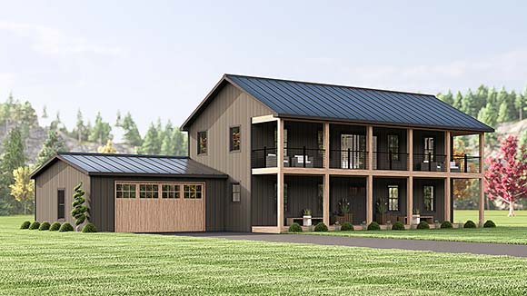 Barndominium, Country, Farmhouse, Southern, Traditional House Plan 43999 with 4 Beds, 3 Baths, 2 Car Garage Elevation