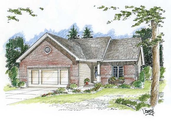 One-Story, Ranch, Traditional House Plan 44007 with 3 Beds, 2 Baths, 2 Car Garage Elevation