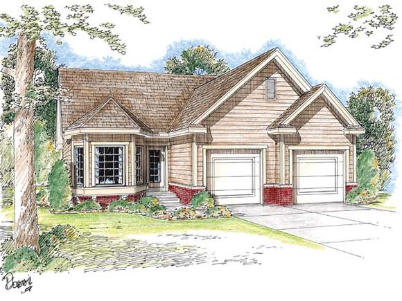 One-Story, Ranch, Traditional House Plan 44008 with 3 Beds, 2 Baths, 2 Car Garage Elevation
