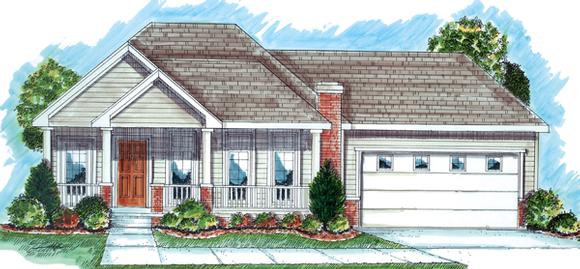 One-Story, Traditional House Plan 44021 with 2 Beds, 2 Baths, 2 Car Garage Elevation