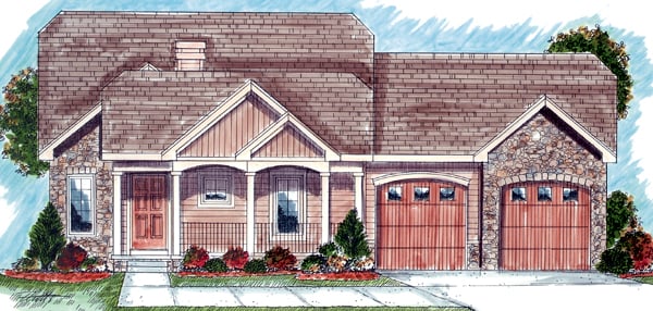 Bungalow, One-Story, Traditional House Plan 44030 with 2 Beds, 2 Baths, 2 Car Garage Elevation
