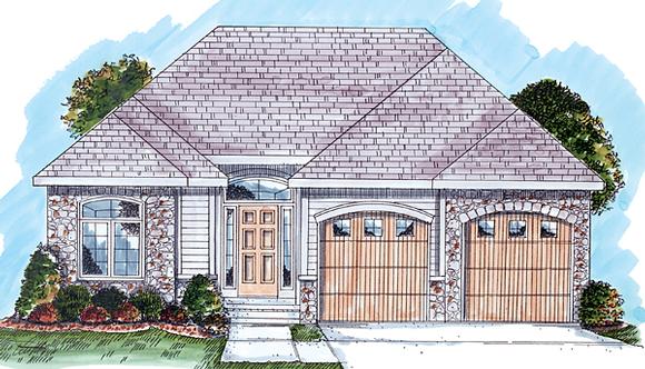 One-Story, Traditional House Plan 44034 with 2 Beds, 2 Baths, 2 Car Garage Elevation