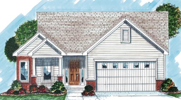 One-Story, Traditional House Plan 44035 with 2 Beds, 2 Baths, 2 Car Garage Elevation