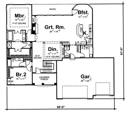 Florida, Mediterranean, One-Story, Southwest House Plan 44050 with 2 Beds, 3 Baths, 3 Car Garage First Level Plan