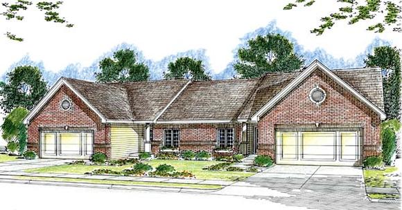 One-Story, Traditional Multi-Family Plan 44055 with 6 Beds, 4 Baths, 4 Car Garage Elevation