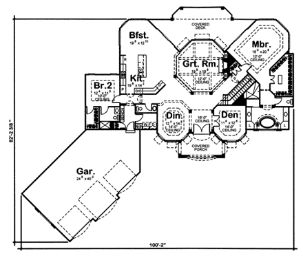 Mediterranean, Prairie, Southwest House Plan 44063 with 2 Beds, 3 Baths, 3 Car Garage First Level Plan