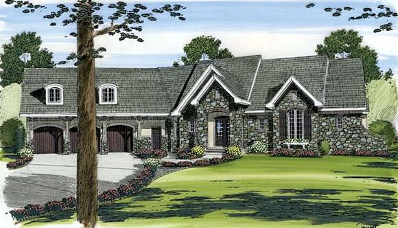 European, Traditional House Plan 44068 with 2 Beds, 3 Baths, 3 Car Garage Elevation