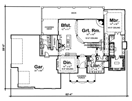 Florida, Mediterranean, Southwest House Plan 44075 with 4 Beds, 3 Baths, 3 Car Garage First Level Plan