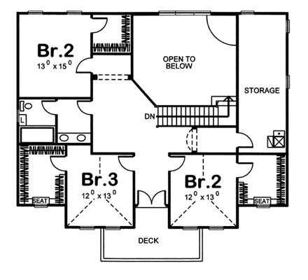 Florida, Mediterranean, Southwest House Plan 44075 with 4 Beds, 3 Baths, 3 Car Garage Second Level Plan