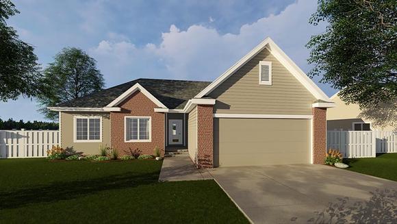 One-Story, Traditional House Plan 44077 with 3 Beds, 2 Baths, 2 Car Garage Elevation