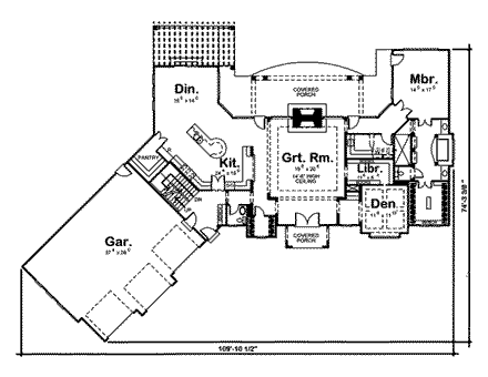 Prairie, Southwest House Plan 44079 with 2 Beds, 3 Baths, 3 Car Garage First Level Plan