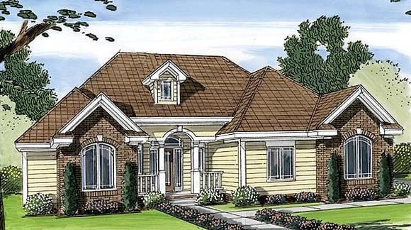 One-Story, Traditional House Plan 44080 with 2 Beds, 2 Baths, 2 Car Garage Elevation