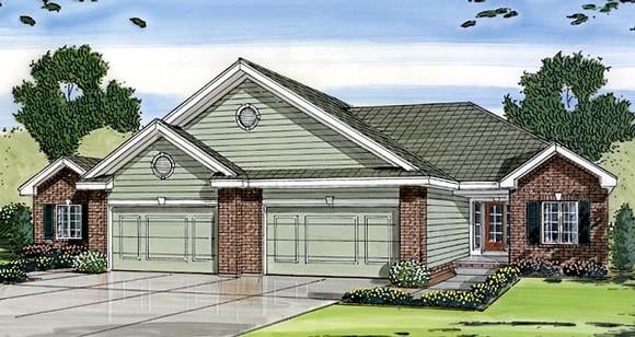 One-Story, Traditional Multi-Family Plan 44082 with 4 Beds, 4 Baths, 4 Car Garage Elevation
