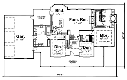 Country, Farmhouse House Plan 44083 with 4 Beds, 4 Baths, 3 Car Garage First Level Plan