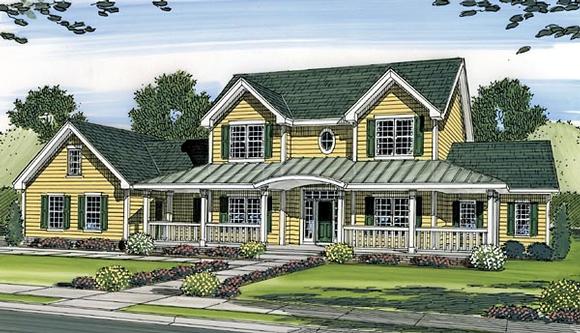 Country, Farmhouse House Plan 44083 with 4 Beds, 4 Baths, 3 Car Garage Elevation