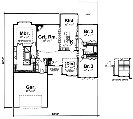 Florida, Mediterranean, One-Story, Southwest House Plan 44091 with 3 Beds, 2 Baths, 2 Car Garage First Level Plan