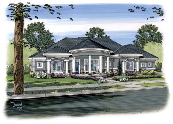 House Plan 44093 Mediterranean Style with 2863 Sq Ft, Bed,