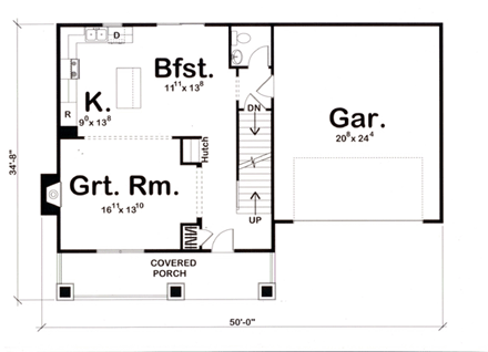 Bungalow, Craftsman House Plan 44103 with 3 Beds, 3 Baths, 2 Car Garage First Level Plan