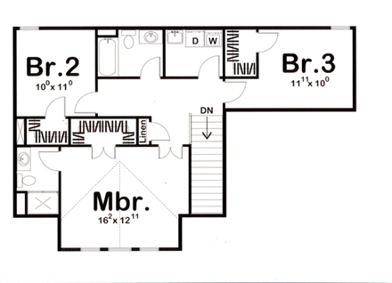 Bungalow, Craftsman House Plan 44103 with 3 Beds, 3 Baths, 2 Car Garage Second Level Plan