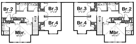 Bungalow, Tudor Multi-Family Plan 44105 with 8 Beds, 6 Baths, 4 Car Garage Second Level Plan