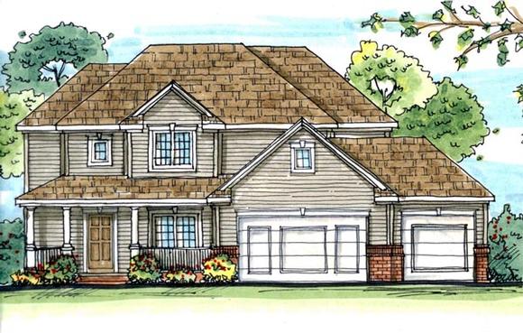 Traditional House Plan 44116 with 4 Beds, 3 Baths, 3 Car Garage Elevation