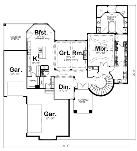 Mediterranean House Plan 44141 with 5 Beds, 4 Baths, 3 Car Garage First Level Plan