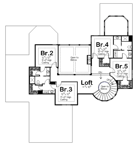 Mediterranean House Plan 44141 with 5 Beds, 4 Baths, 3 Car Garage Second Level Plan