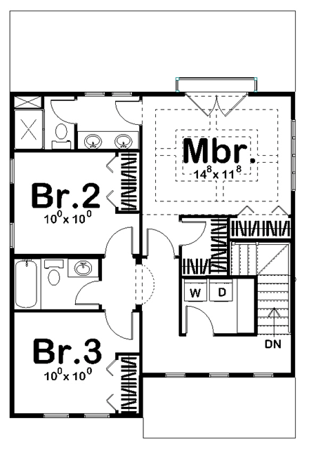 Coastal House Plan 44170 with 3 Beds, 3 Baths, 2 Car Garage Second Level Plan
