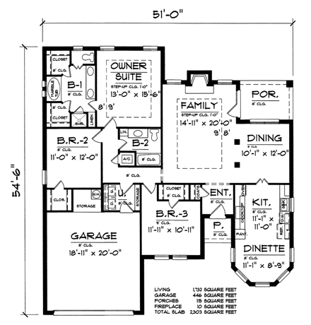 Ranch, Southern, Traditional House Plan 44172 with 3 Beds, 2 Baths, 2 Car Garage First Level Plan